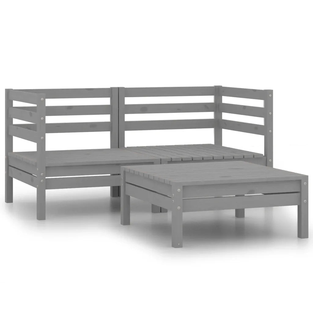 Set Divani da Giardino 3 pz Grigio in Legno Massello di Pino 3082394
