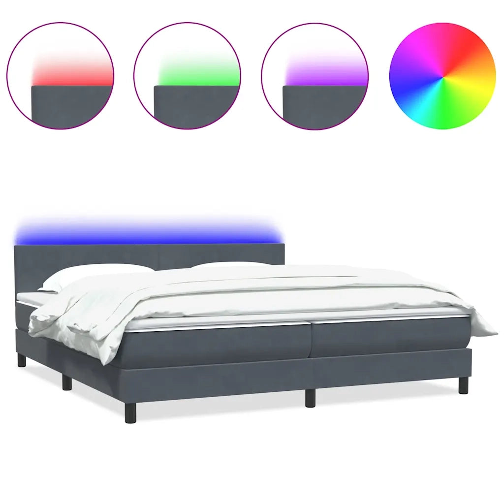 Letto a Molle con Materasso e LED Grigio Scuro 180x210 cm Velluto 3316702