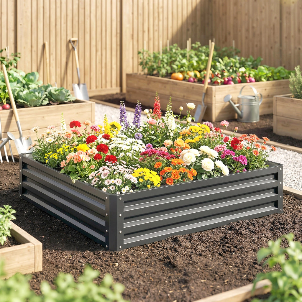 Vaso da giardino ¨C zephmum ¨C Grigio chiaro, Acciaio, 120x120x30 cm