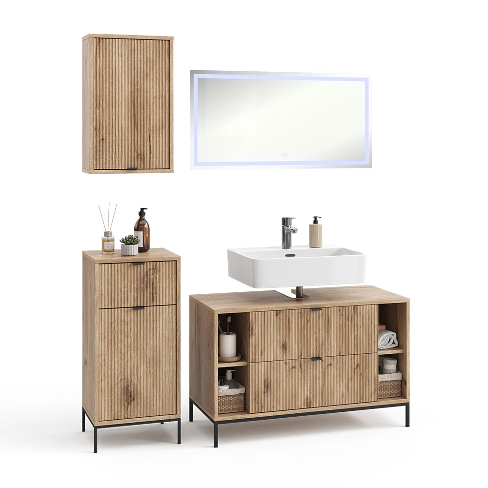 Vicco Set di mobili da bagno Quercia vichinga 4 parti