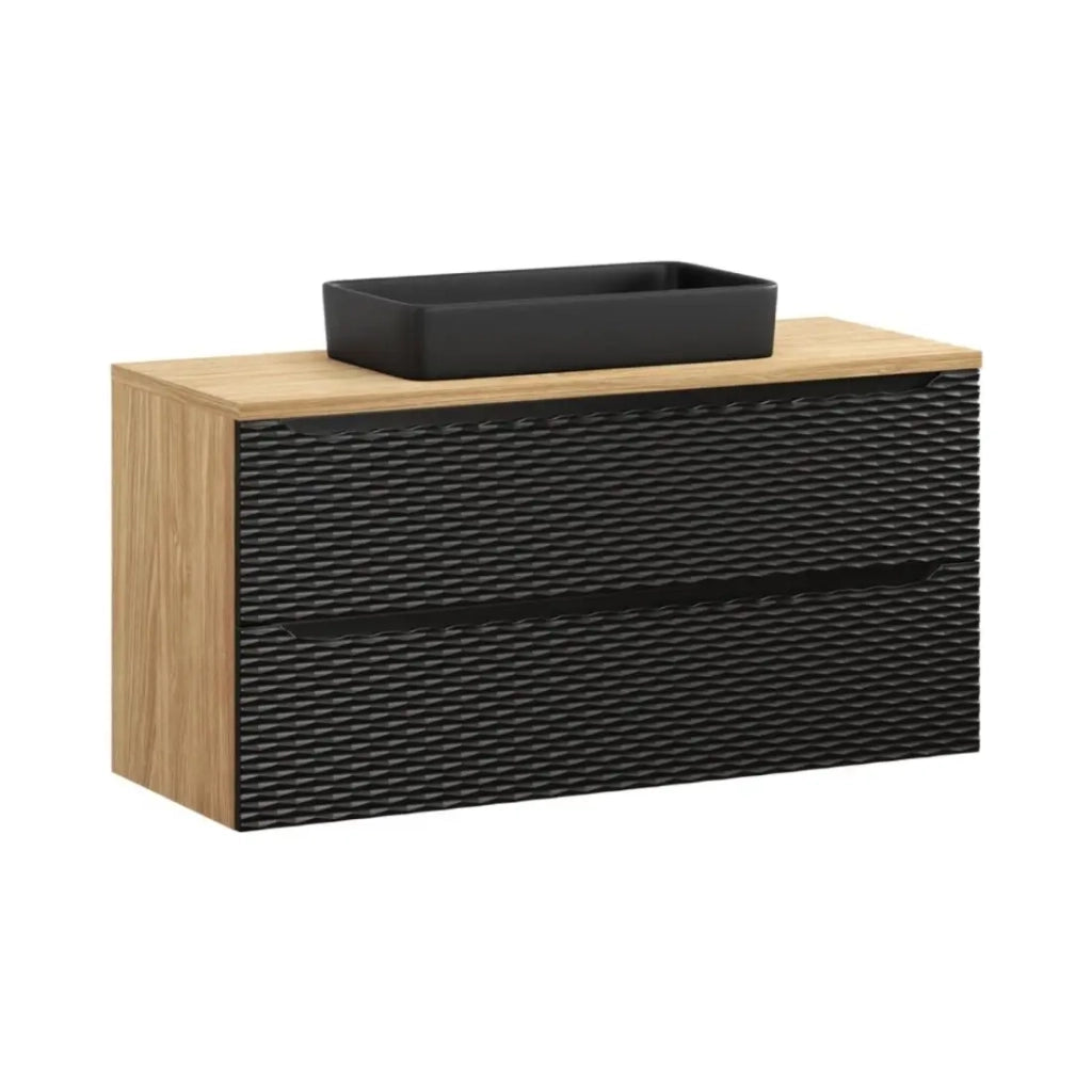 Set da bagno YOKA nero: mobile sotto lavabo con cassetti 120 cm + piano per lavabo + lavabo da appoggio