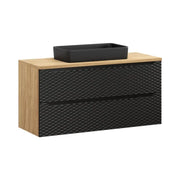 Set da bagno YOKA nero: mobile sotto lavabo con cassetti 120 cm + piano per lavabo + lavabo da appoggio