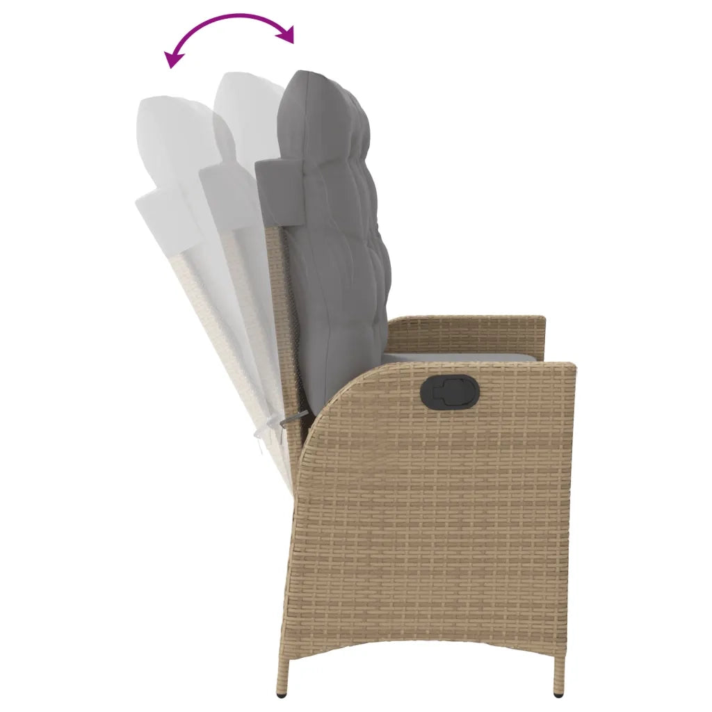 Panca Reclinabile da Giardino con Cuscini-Sgabello-Sedia da esterno Beige in Polyrattan 525044