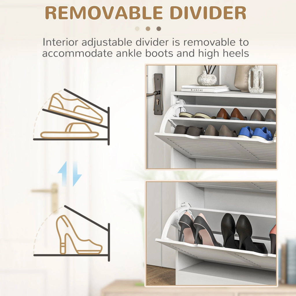 EasyComfort Mobile Scarpiera Salvaspazio in Legno per 16 Paia di Scarpe con 2 Ante a Ribalta, 81.5x25x83cm, Bianco