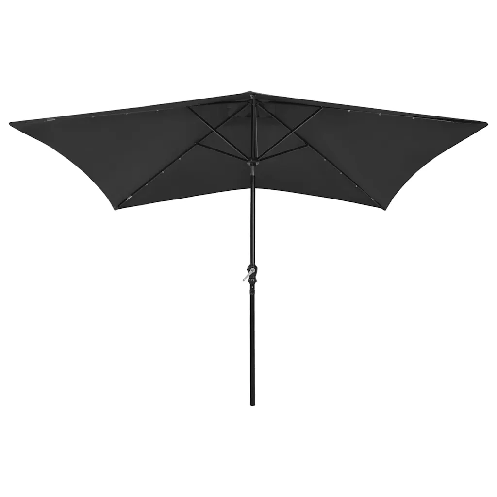 Ombrello | Parasolne a Sbalzo con Palo in Acciaio e LED Nero 2x3 m