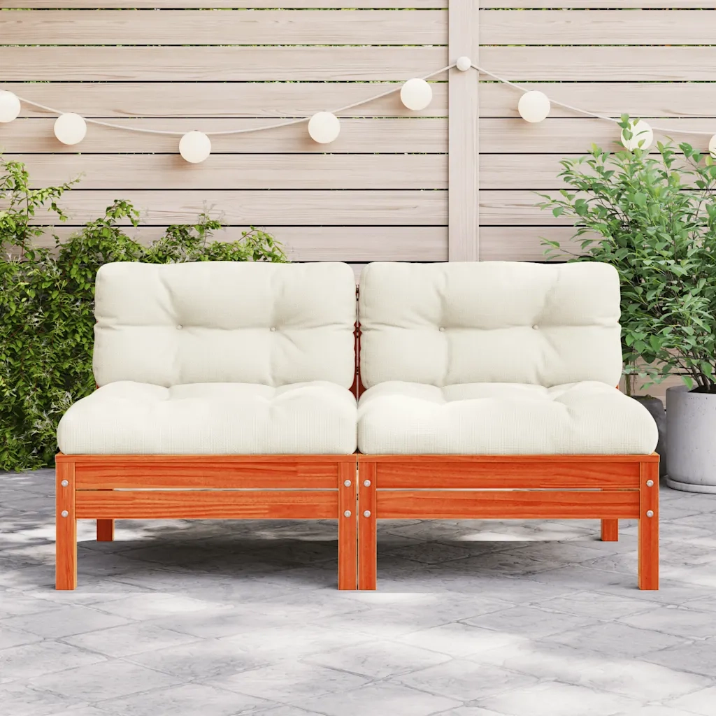 Divano Giardino Senza Braccioli Cuscini 2pz-Sofa da giardino Marrone Cera Pino
