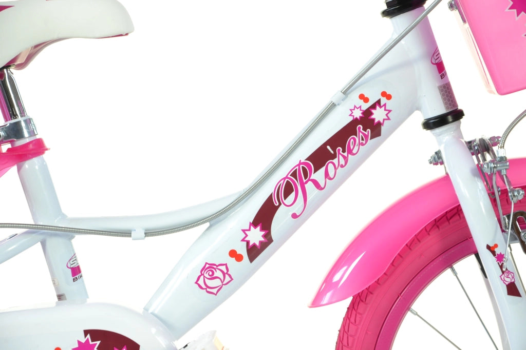 SCH ROSES 16", bicicletta per bambini, adatta tra i 5 e i 7 anni, per altezza tra 105 e 135 cm, con cestino, campanello