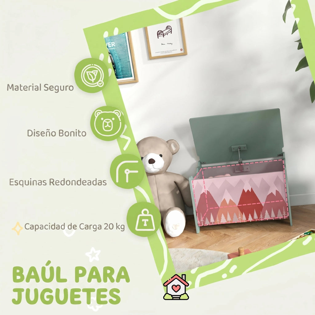 Cassa Giocattoli Bambini con 2 Maniglie ¨C zephmum ¨C Verde 60x37x39 cm