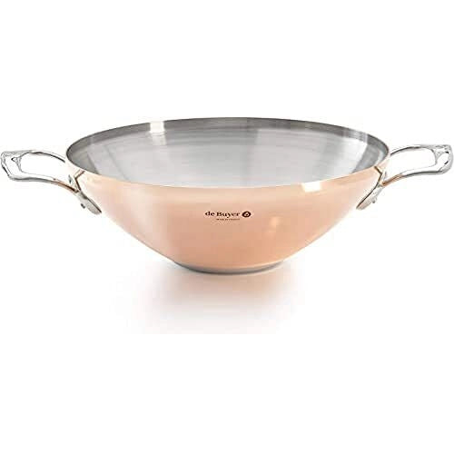 DE BUYER 624732 Prima Matera Wok in Rame con 2 Manici 32 cm Induzione Acciaio Inox colore Rame - Argento