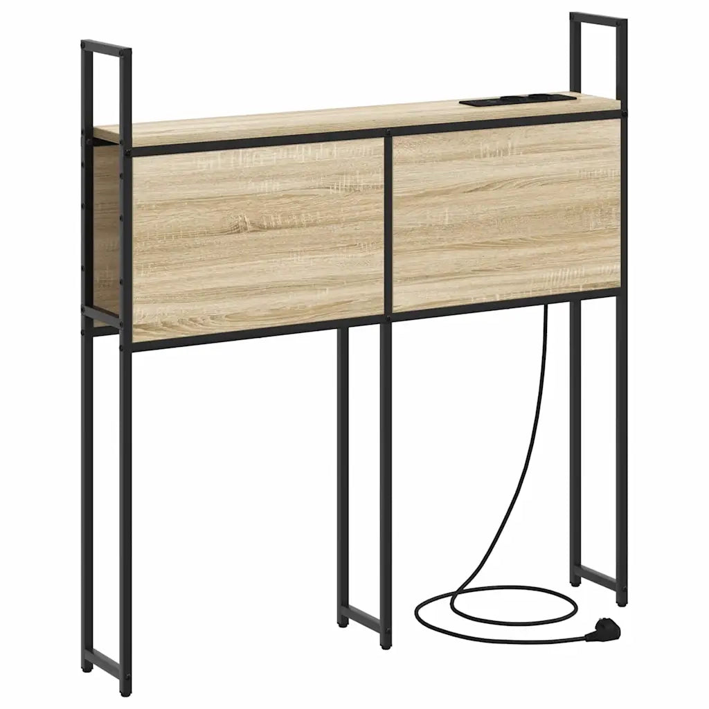 Testiera con Stazione di Carica e Storage-Testiera Multifunzionale-Testata rovere sonoma 75 cm