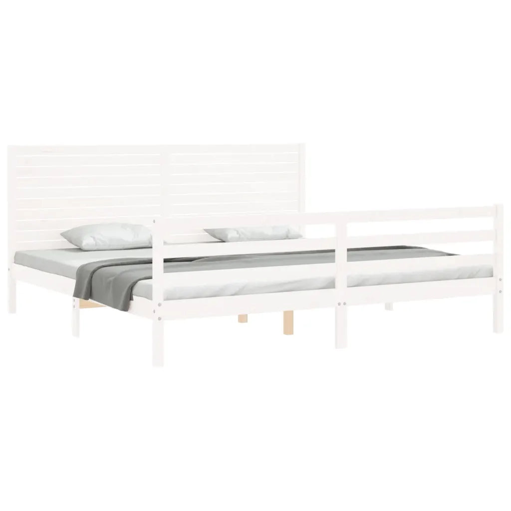 Giroletto con Testiera Bianco 200x200 cm in Legno Massello 3195047