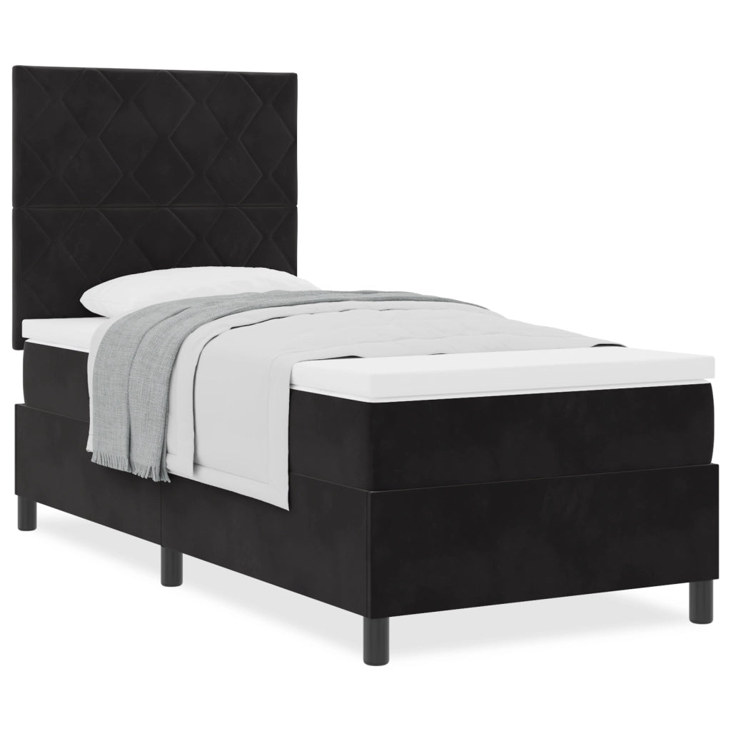 Letto Box Spring con Materasso Nero 100x200 cm Velluto
