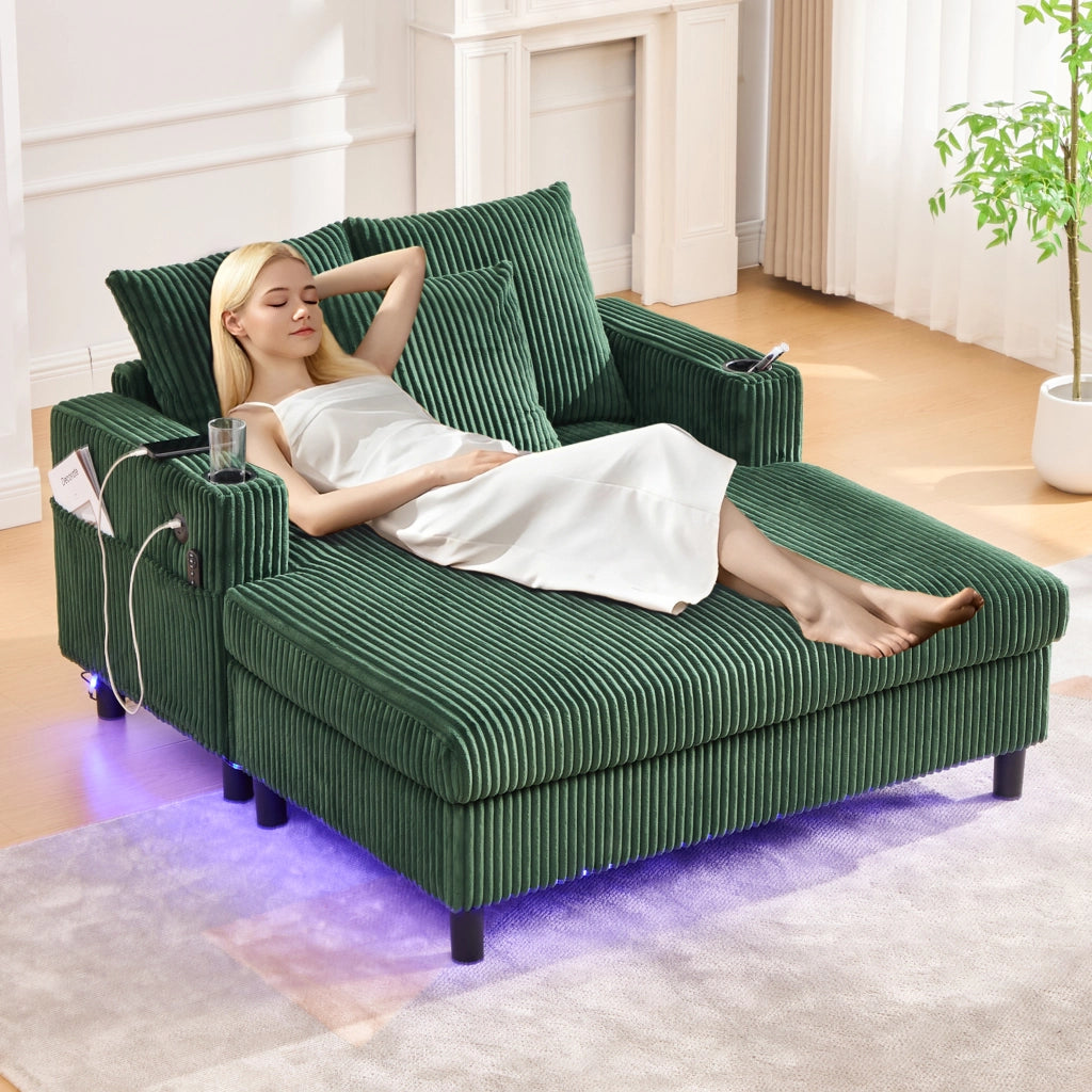 Poltrona Chaise Longue Relax ¨C MINIMAL ¨C Tessuto, Poggiapiedi, LED, USB