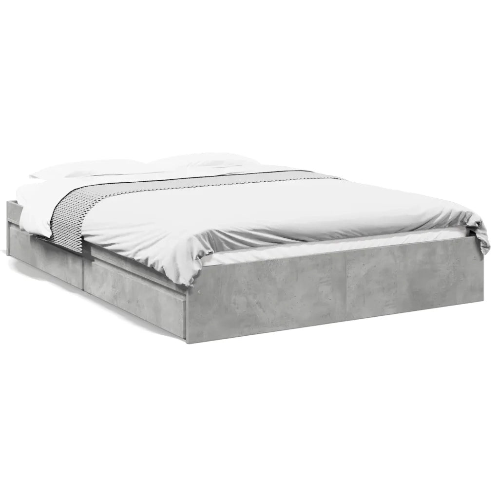 Letto matrimoniale | Letto per adulti | Giroletto Cassetti Grigio Cemento 150x200 cm Legno Multistrato
