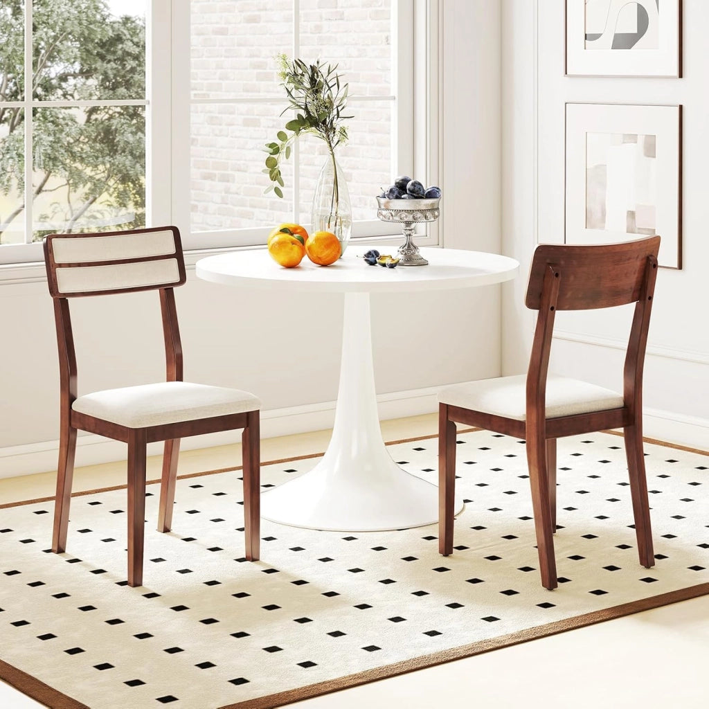 Set di 2 sedie da pranzo, sedie da cucina con seduta tappezzata, schienale alto, gambe in legno di gomma, per soggiorno, portata fino a 180 kg, 45 x 51 x 89 cm (Nogal)