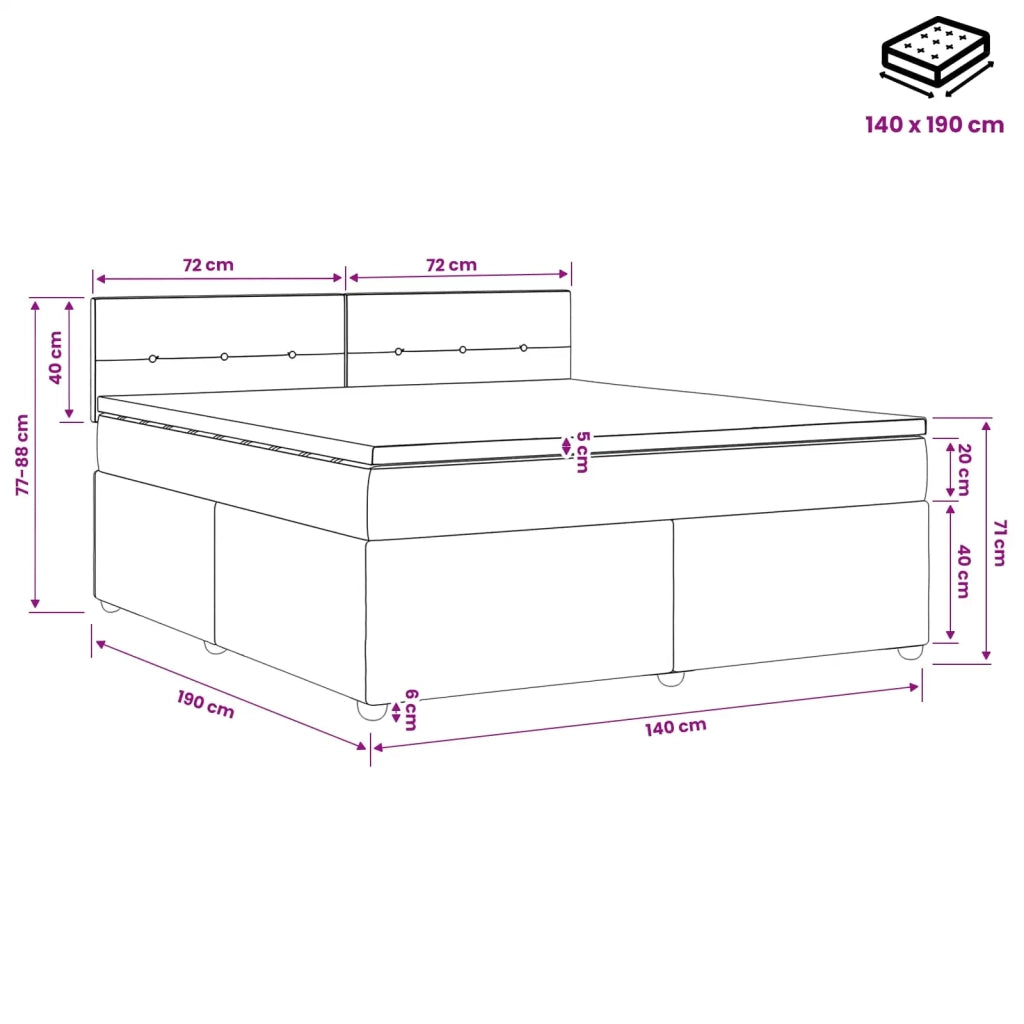 Letto box spring con materasso Nero 140 x 190 cm Tessuto 3450953
