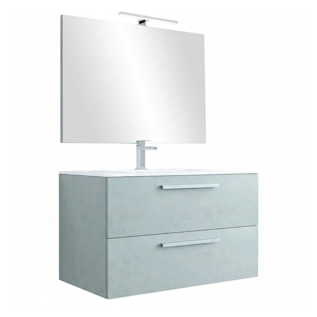 Mobile Bagno Sospeso Con 2 Cassettoni Con Sistema Soft Close Lavandino In Ceramica E Specchio Led Da 30 Cm Design Moderno 57 X 80 X 45 Cm Colore Grigio Cemento