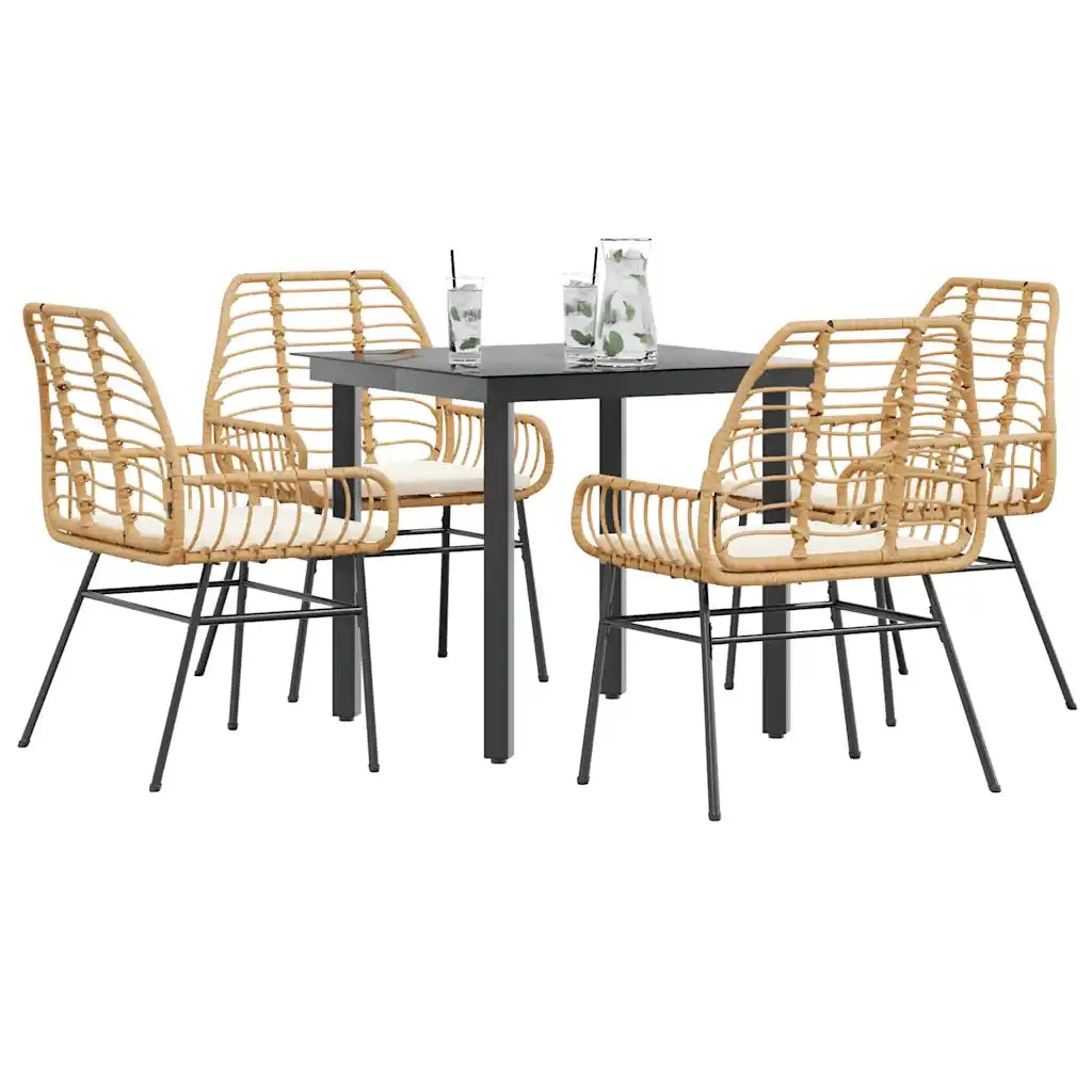 Set da Pranzo da Giardino 5pz con Cuscini Polyrattan Vetro 3334556