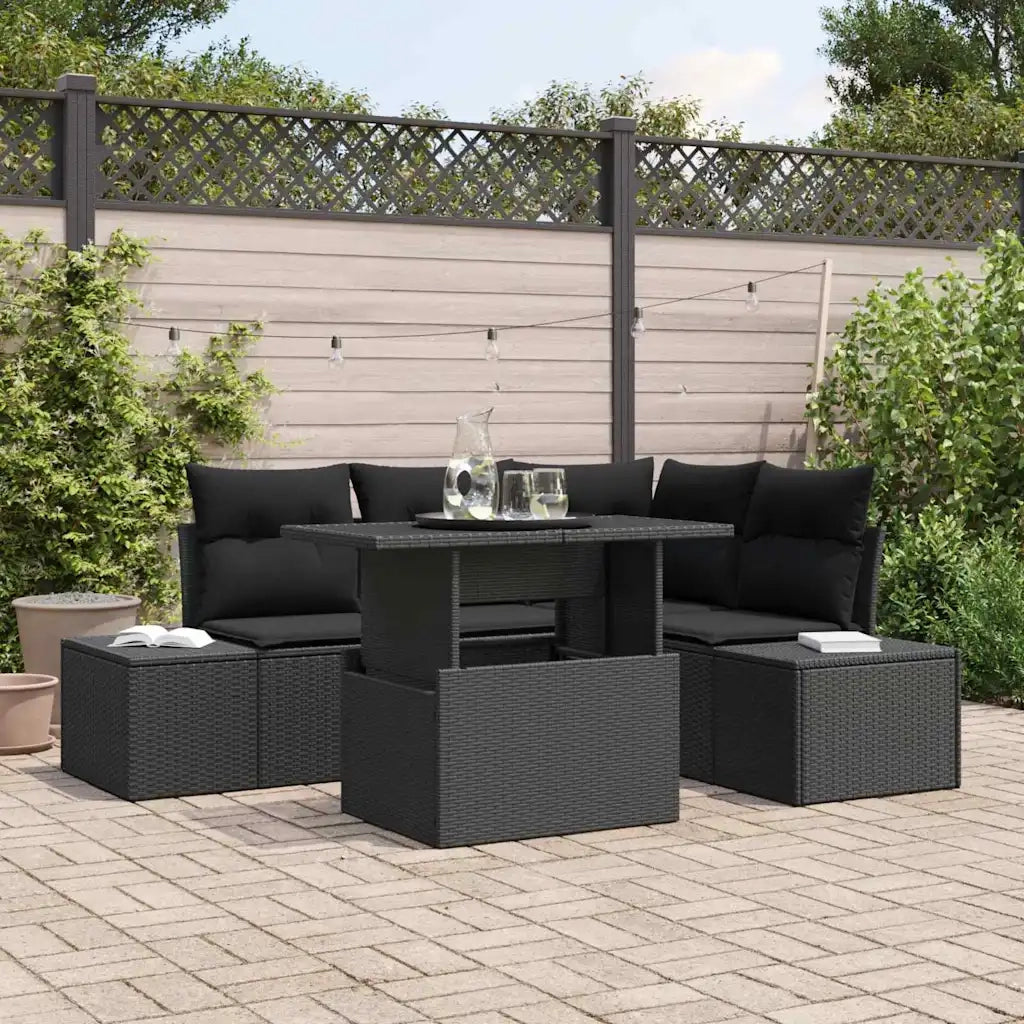 Set Divano da Giardino con cuscino 5 pcs Nero polyrattan 3357916