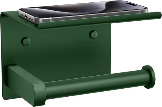 Sostegno per carta igienica con ripiano per telefono - fissaggio a parete - 1 pezzo - verde bosco
