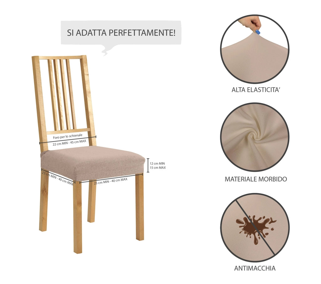 Coprisedia Antimacchia Bielastico Elasticizzato Senza Schienale Proteggi Seduta 2/4/6 Pezzi Beige - 6 Pezzi