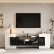 Mobile TV 6 ante 2 cassetti 3 vani con LED per soggiorno, bianco e nero, 200 × 35 × 60 cm