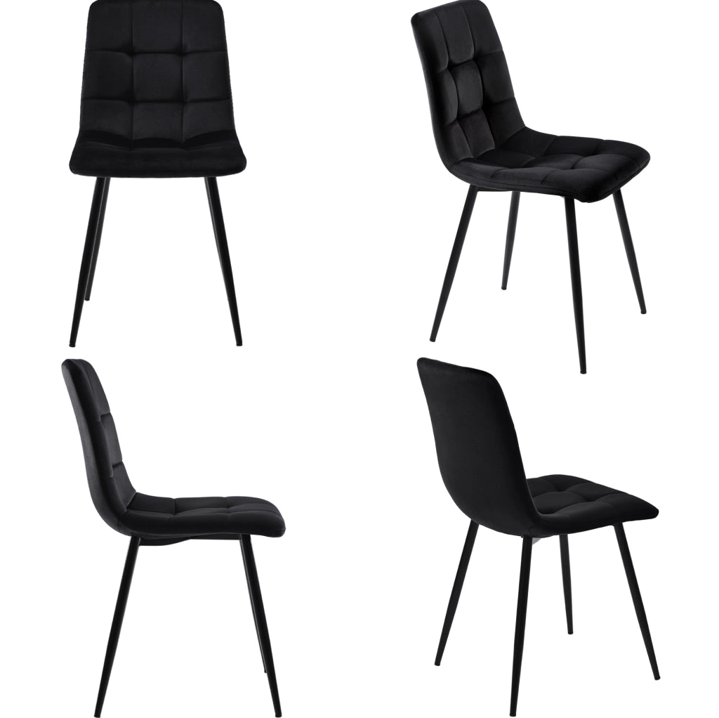 Set tavolo da pranzo nero con 4 sedie in velluto, larghezza 120 cm