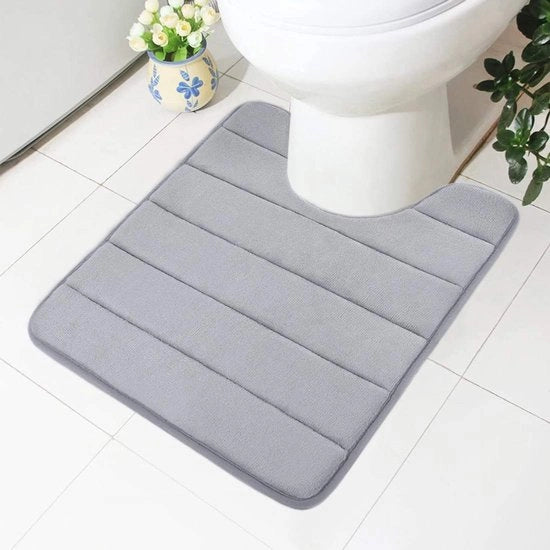 Pavimento Antiscivolo in Foam a Memoria con Foro 50 x 60 cm, Asciugamano per Bagno con Sostegno, Asciugamano per Pavimento da Bagno, Lavabile, Grigio