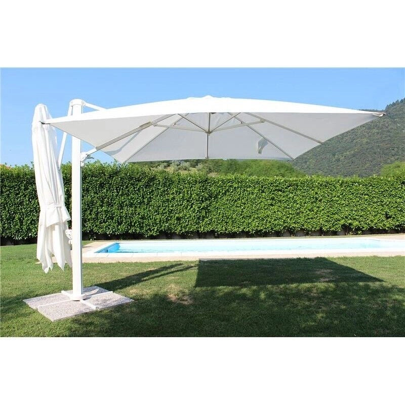 OMBRELLONE DOPPIO 3 X 3 ARCHIMEDE BIANCO CON TELO ANTIVENTO BIANCO