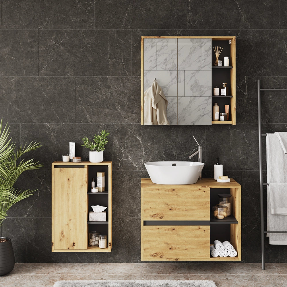 Set di mobili da bagno Viola Rovere artigianale/Grigio 3 parti Vicco