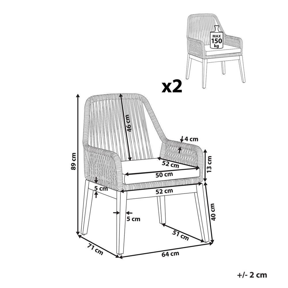 Sedie da pranzo da giardino per esterni Beige Vimini Struttura in acciaio polipropilene Gambe in legno Acacia Design moderno Set di 2
