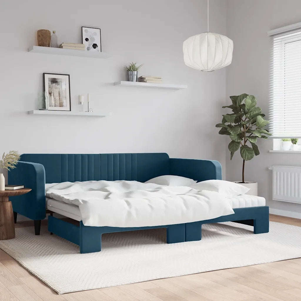 Divano Letto Estraibile con Materassi Blu 100x200 cm Velluto