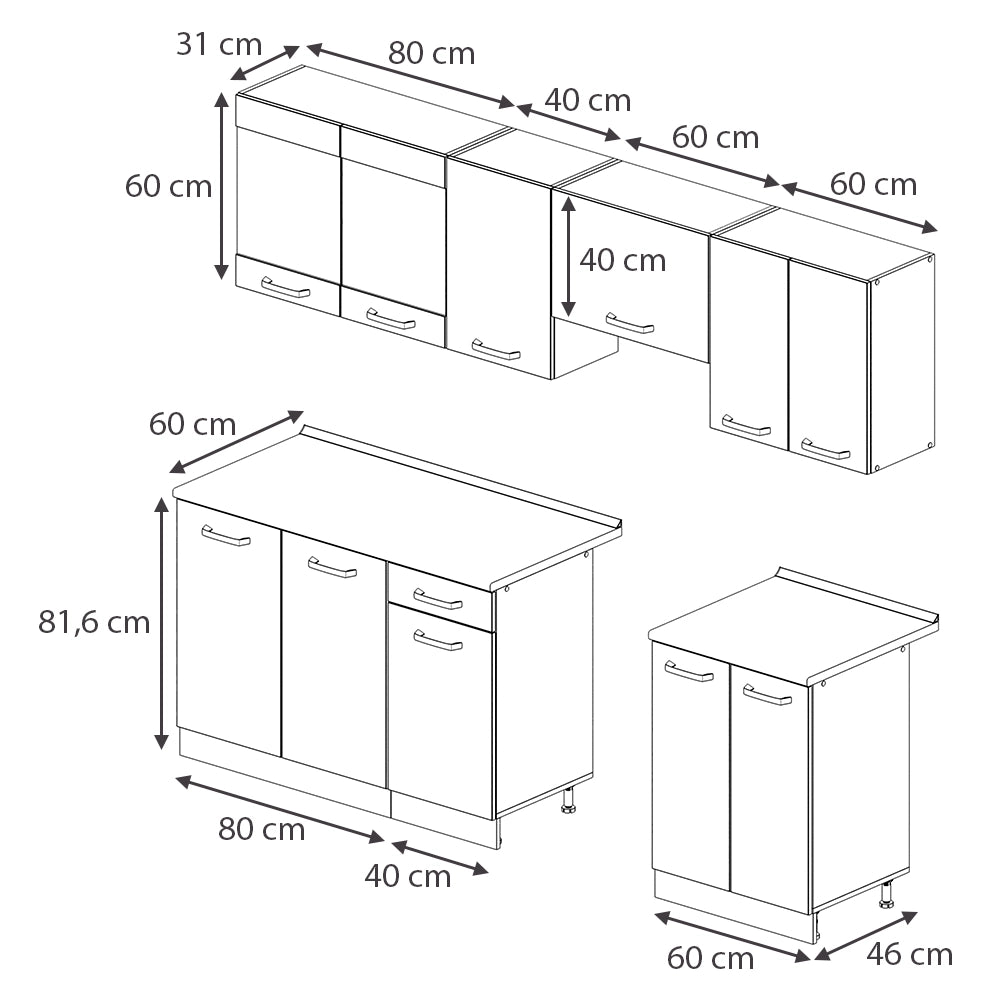 Vicco Cucina componibile Quercia dorata/antracite 240 cm , PL Fantasia nera