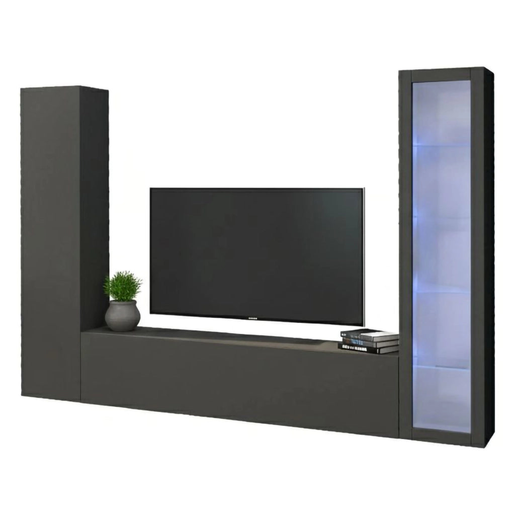 Mobile Soggiorno Felicina, Parete Attrezzata 9 Ripiani Made in Italy, 260x30x180h cm Nero Antracite