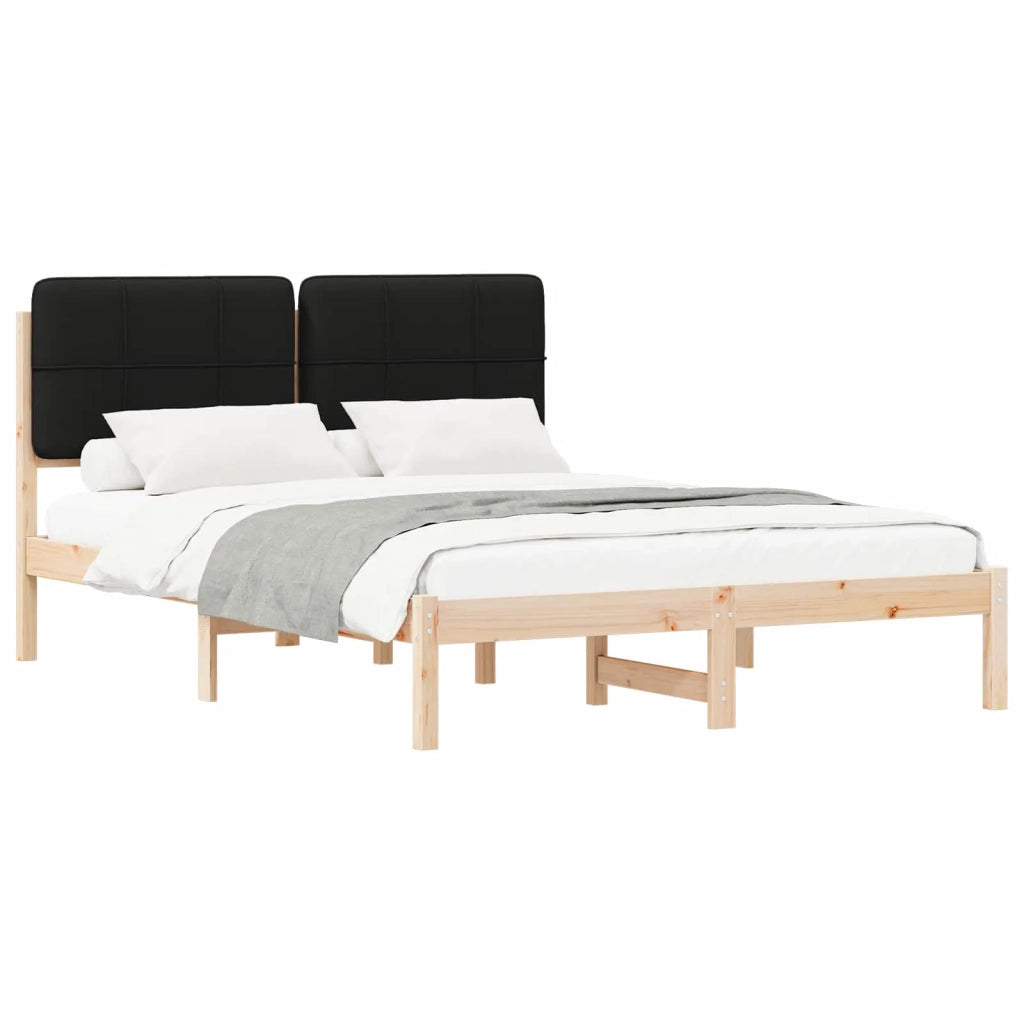 Letto con Testiera Rivestita Nero 140 x 200 cm Pino massello 877976