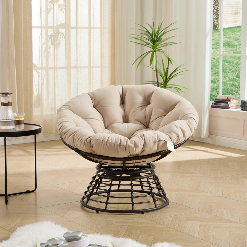 POLTRONA GIREVOLE ERGONOMICA Ø 92 x 67 cm in PE rattan Beige
