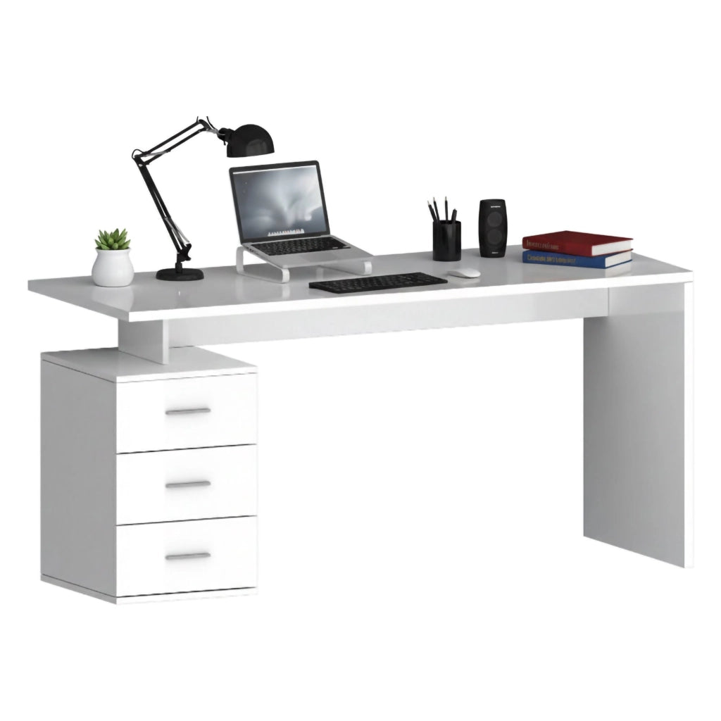 Abisse, Scrivania Modulabile, 160x60x75h cm Bianco Lucido