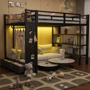 Letto a Soppalco con Armadio Aperto e LED ¨C MINIMAL ¨C Metallo Nero 140x200