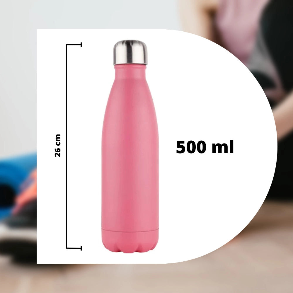 Trade Shop - Borraccia Sportiva 500 Ml Acciaio Inox Doppia Parete Per Sport Scuola Campeggio -