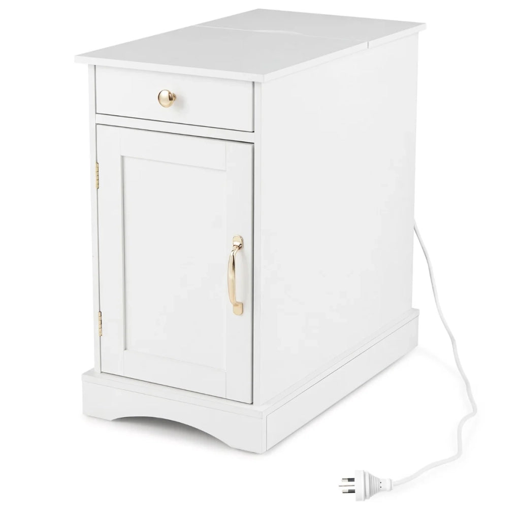 Comodino con presa di corrente integrata 60 x 35 x 62 cm spazio di archiviazione ottimizzato design moderno in truciolato bianco 20_0020595