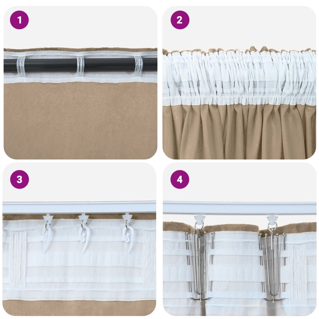 Set di 2 Tende in Velluto con Occhielli Champagne 260x140 cm
