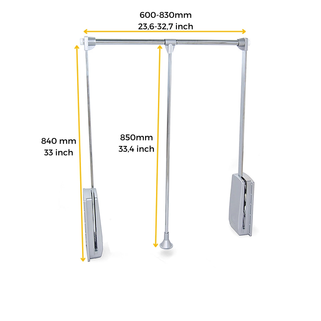 Emuca Appendiabiti per armadio Hang, 600 - 830, Verniciato grigio pietra, Acciaio e Tecnoplastica, 1 u.