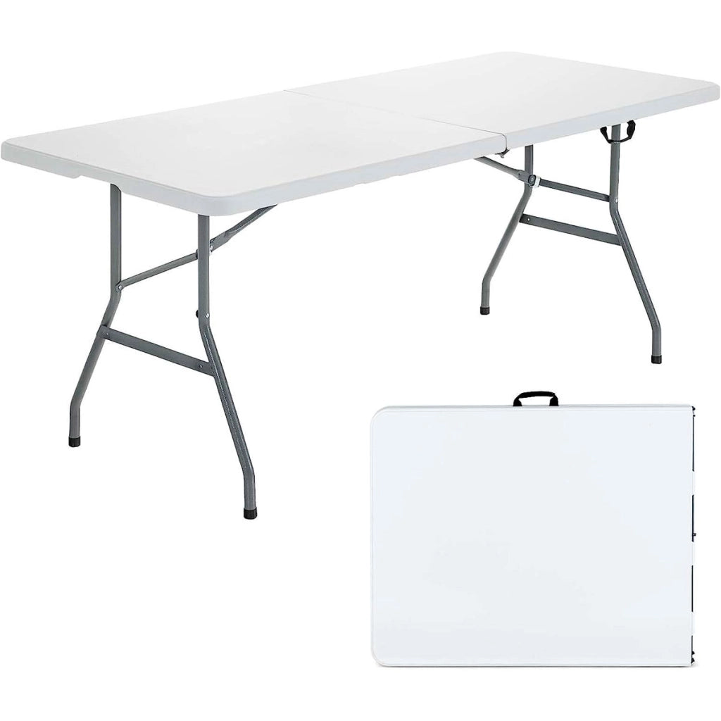 Tavolo Pieghevole Rettangolare in Resina 150x70x74cm Tavolo Multiuso da Esterno, Campeggio, Eventi, Esterno, Interno