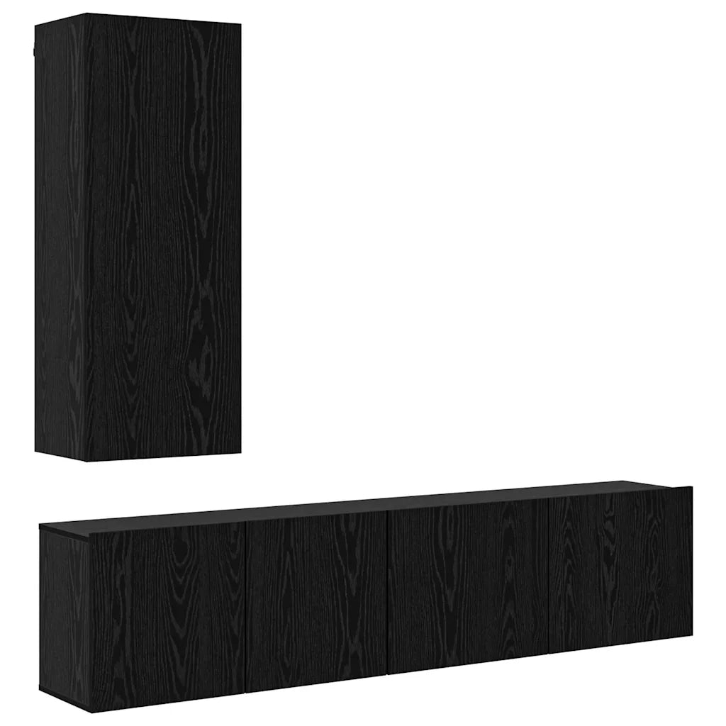 Mobile TV da Parete 5 pz-Set di 5 Credenza per TV sospesa Rovere nero Legno multistrato 400289