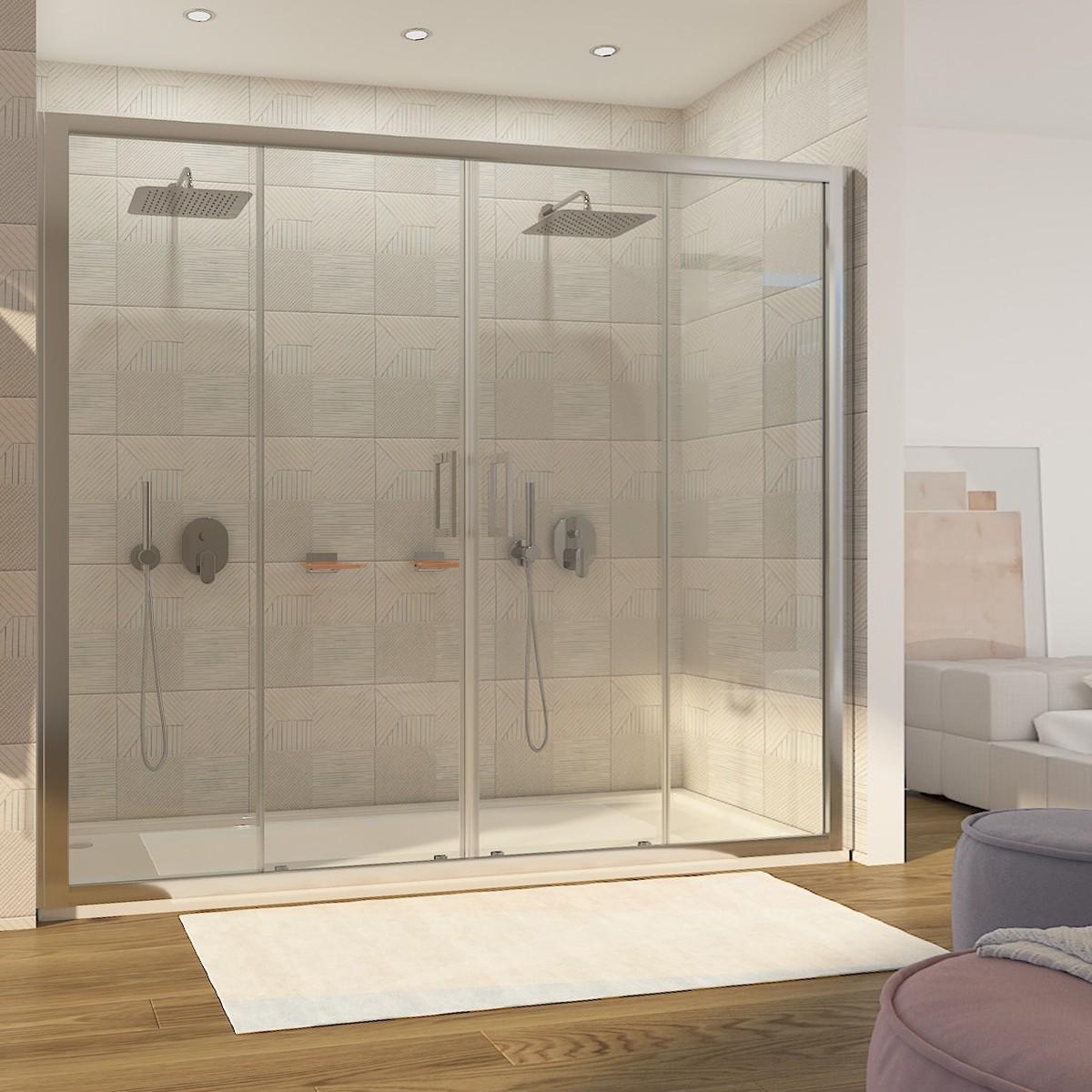 Porta Parete Doccia 150 cm 2 Ante Scorrevoli in Cristallo Trasparente 6mm H195 Bonussi Giuly