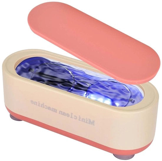 Reinigatore ultrasonico mini 47 kHz 350 ml - Macchina di pulizia ultrasonica professionale per gioielli, anelli, occhiali da vista e cura dei denti (rosa)