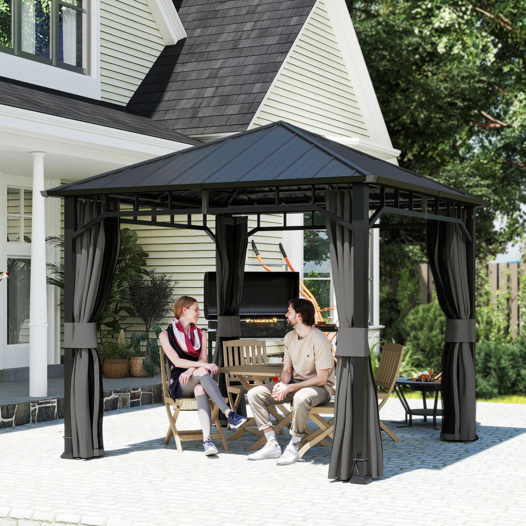 Gazebo Giardino 3x3 m ¨C zephmum ¨C Hardtop Scuro Impermeabile con Rete e Ganci