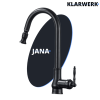 JANA | Rubinetto da cucina estraibile vintage in acciaio inossidabile nero antico | miscelatore arco alto |alta pressione ruotabile a 360° 2 attacchi