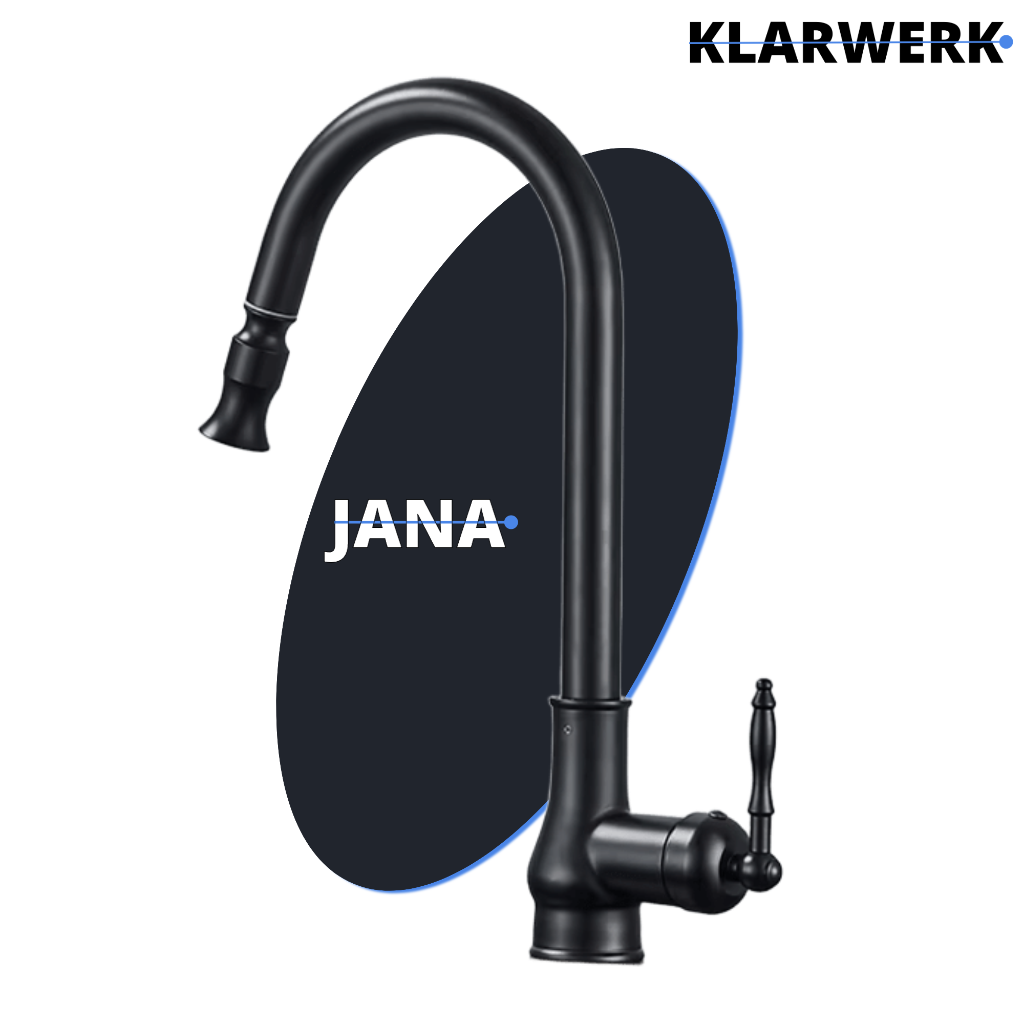 JANA | Rubinetto da cucina estraibile vintage in acciaio inossidabile nero antico | miscelatore arco alto |alta pressione ruotabile a 360° 2 attacchi