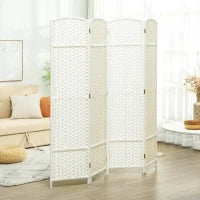 Paravento interno in legno 4 pannelli 160 x 170 cm separatore d'ambiente pieghevole per soggiorno, camera da letto, bianco